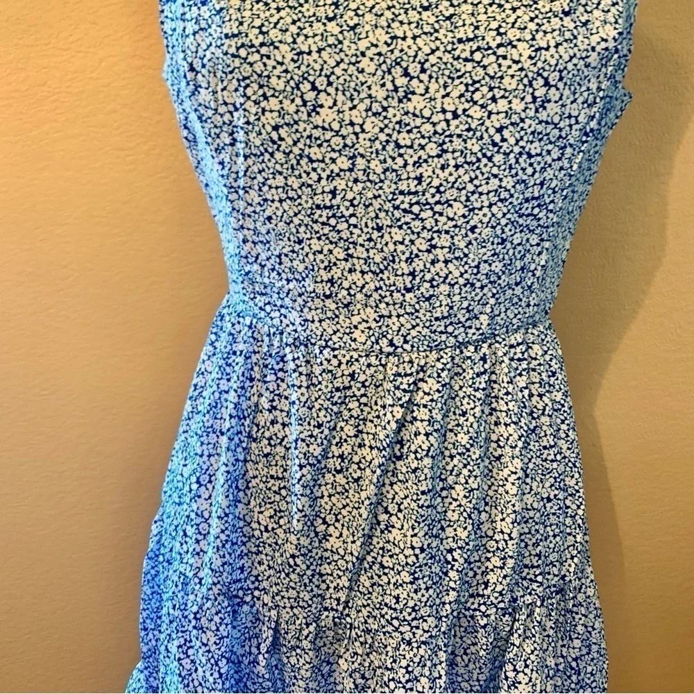 NWT Million Colors Mini Dress Large Blue White Ditzy Floral Straps Open Back